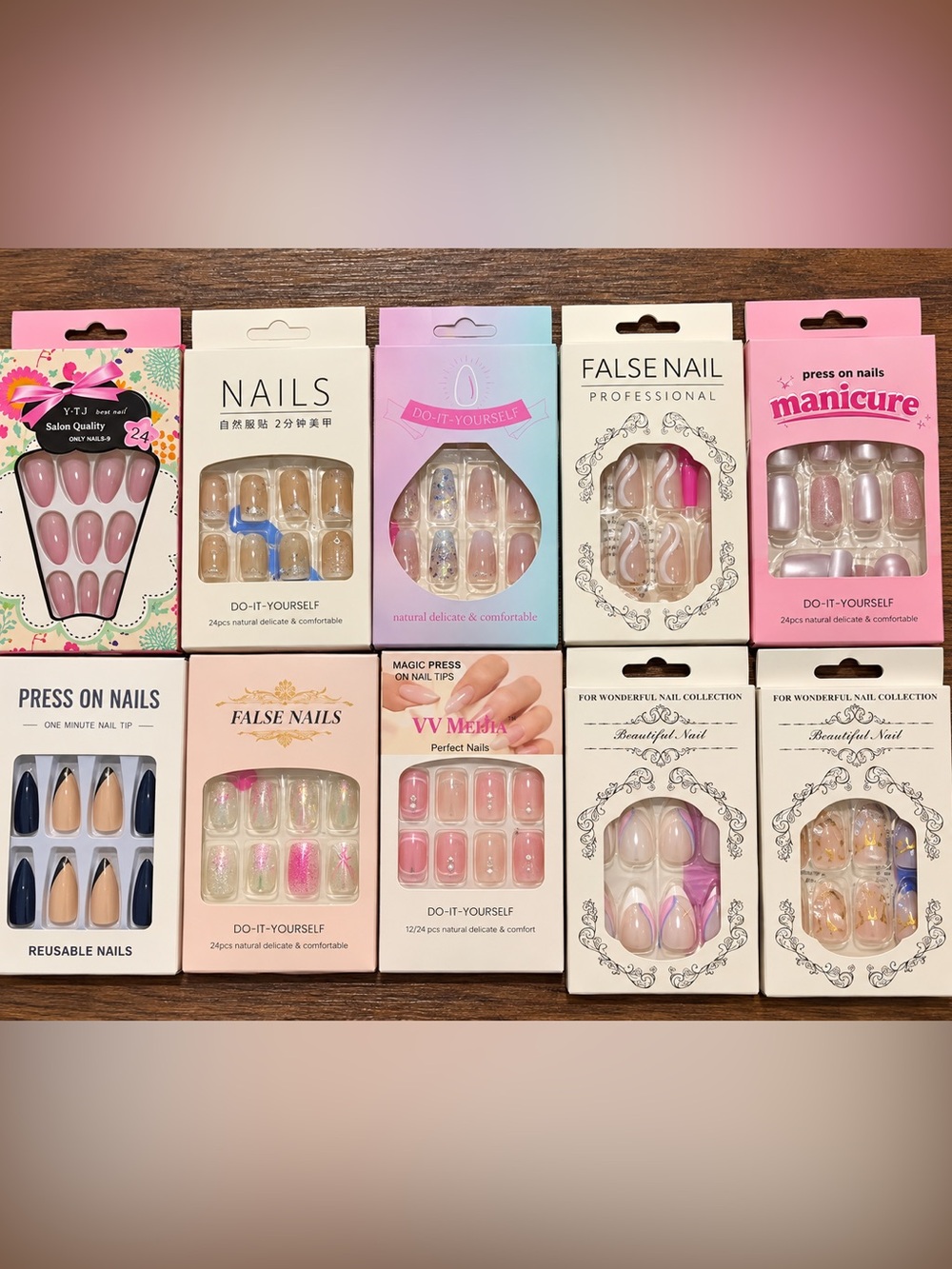 10 Set Press On Nails Bundle French Tip Pink Glitter Glam Y2K